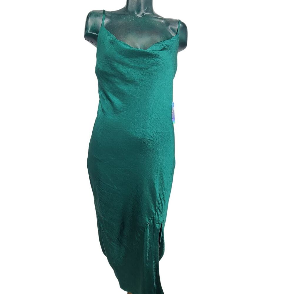 Justify Forest Green Cowl Neck Midi Satin Dress Spaghetti Strap Size M NEW 2719